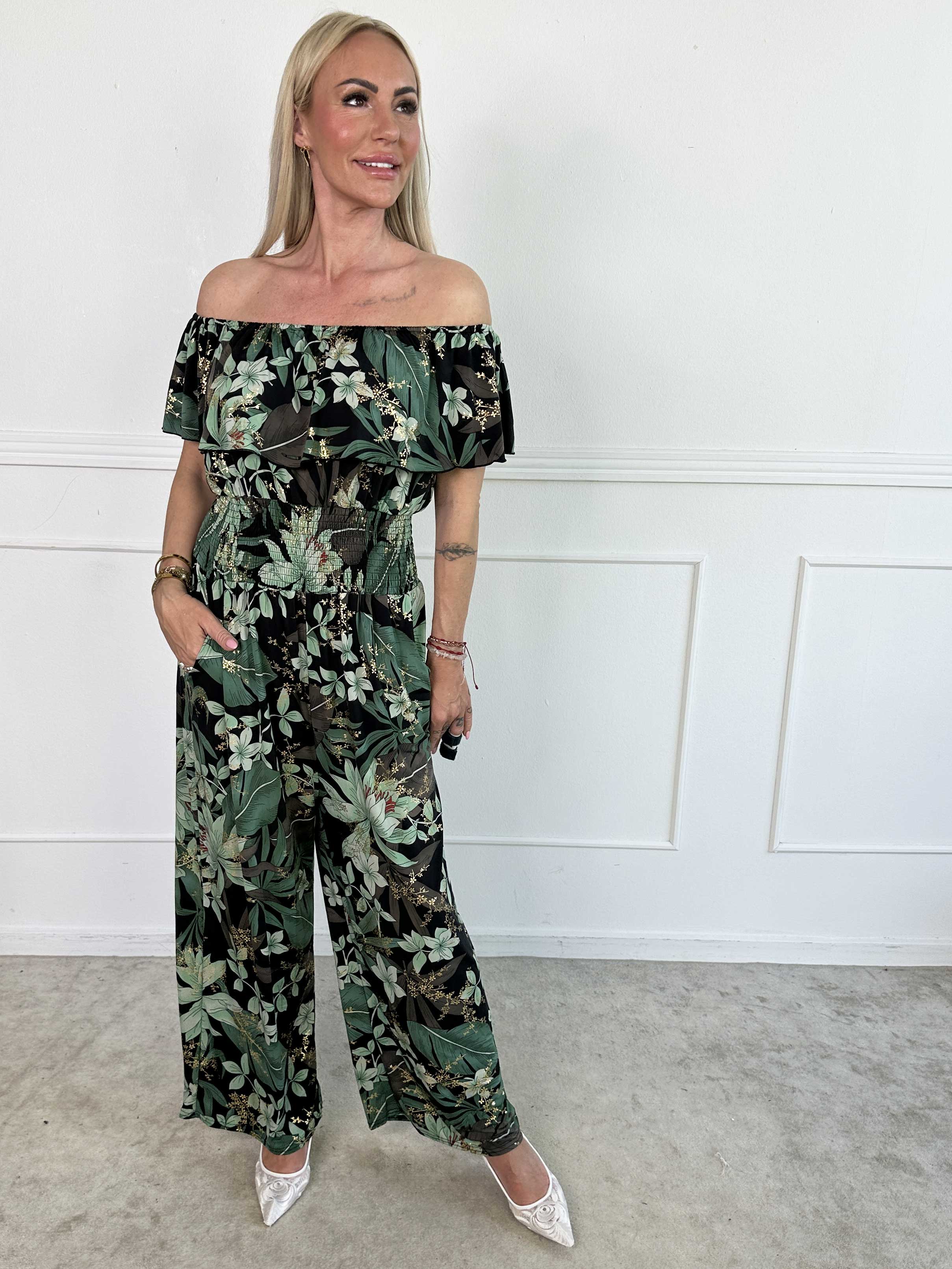 Pams Frill Jumpsuit - Elastisk buksedragt med smock og flæse